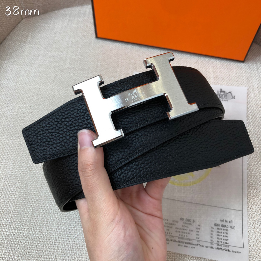 エルメスHエプソム両面カーフスキンベルトブラックシルバー(3.8cn) 詳細画像 2