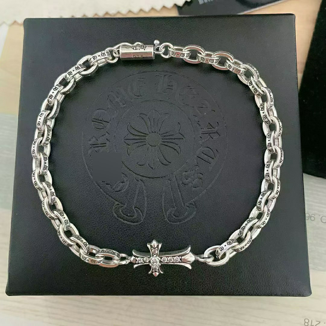 クロームハーツクロスインレイダイヤモンドブレスレットシルバー 詳細画像 1