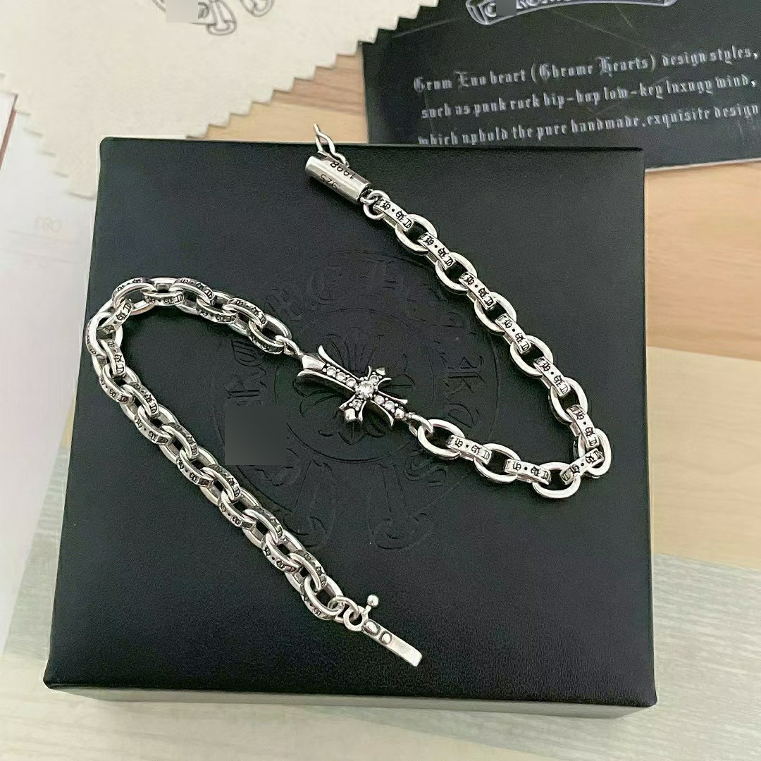 クロームハーツクロスインレイダイヤモンドブレスレットシルバー 詳細画像 2