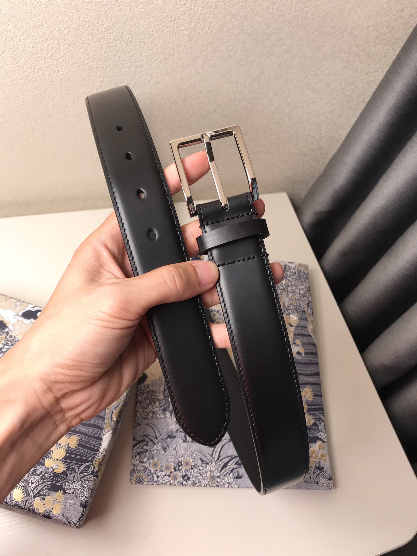 ディオールスムースカーフスキンベルトブラックシルバー(3.5CM)4393PLYVE_H00N 詳細画像 3