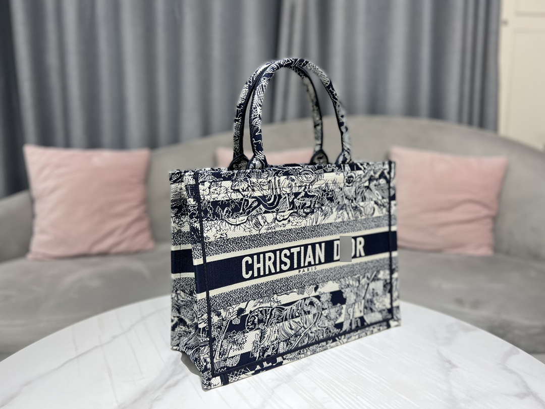 ディオールBOOK TOTE ミディアムバッグ トワル ドゥ ジュイ ストライプ エンブロイダリー M1296ZRLP_M928 詳細画像 2