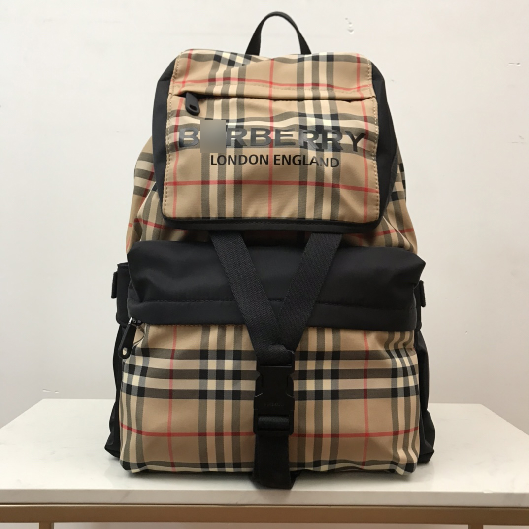 バーバリーナイロンヴィンテージチェックロゴプリントバックパックブラックアーカイブベージュ80147511 詳細画像 1