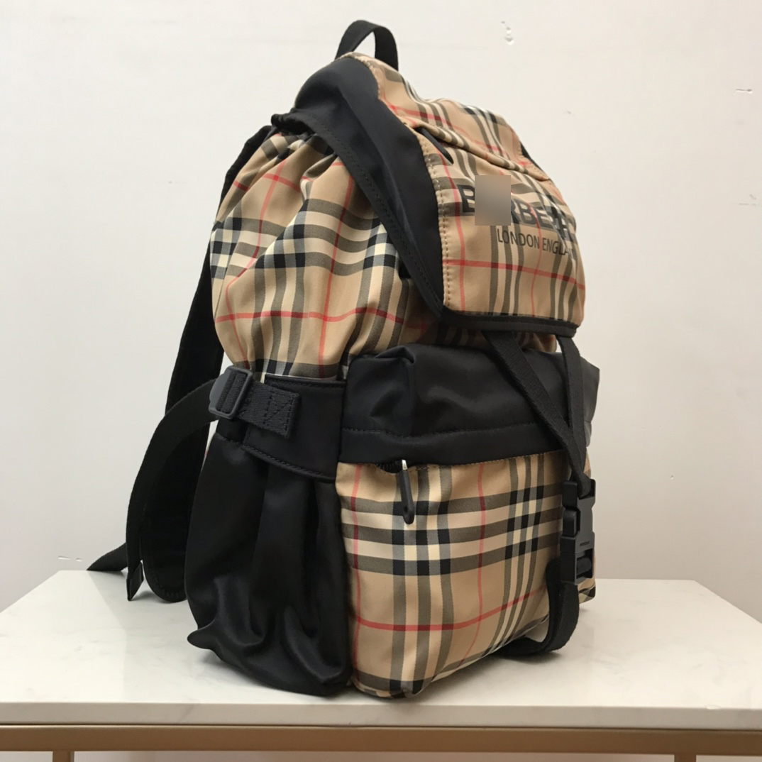 バーバリーナイロンヴィンテージチェックロゴプリントバックパックブラックアーカイブベージュ80147511 詳細画像 2