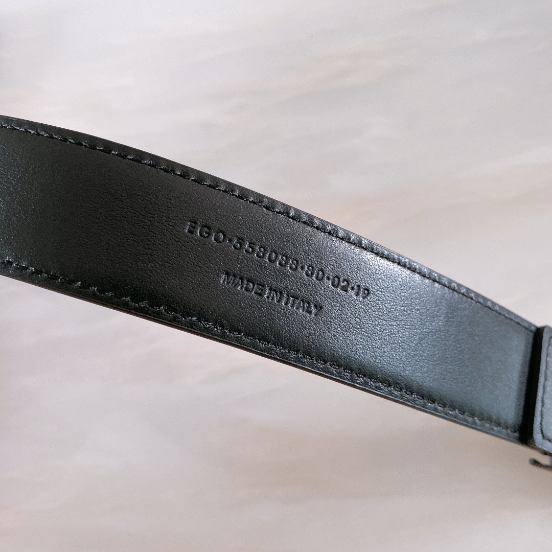 サンローランCASSANDREグレインエンボスレザースクエアバックルベルトブラックシルバー（3.0CM）634440BTY0X1000 詳細画像 2