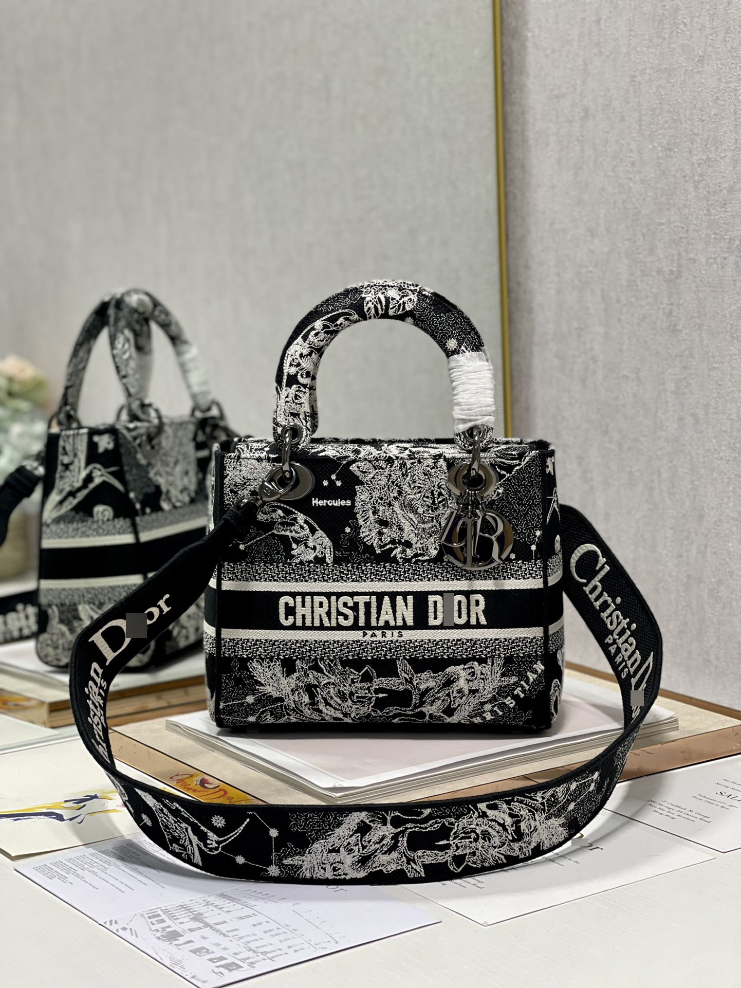 ディオールLADY D-LITE ミディアムバッグ ブラックToile de Jouy Zodiac刺繍 M0565BRHZ_M911 詳細画像 1