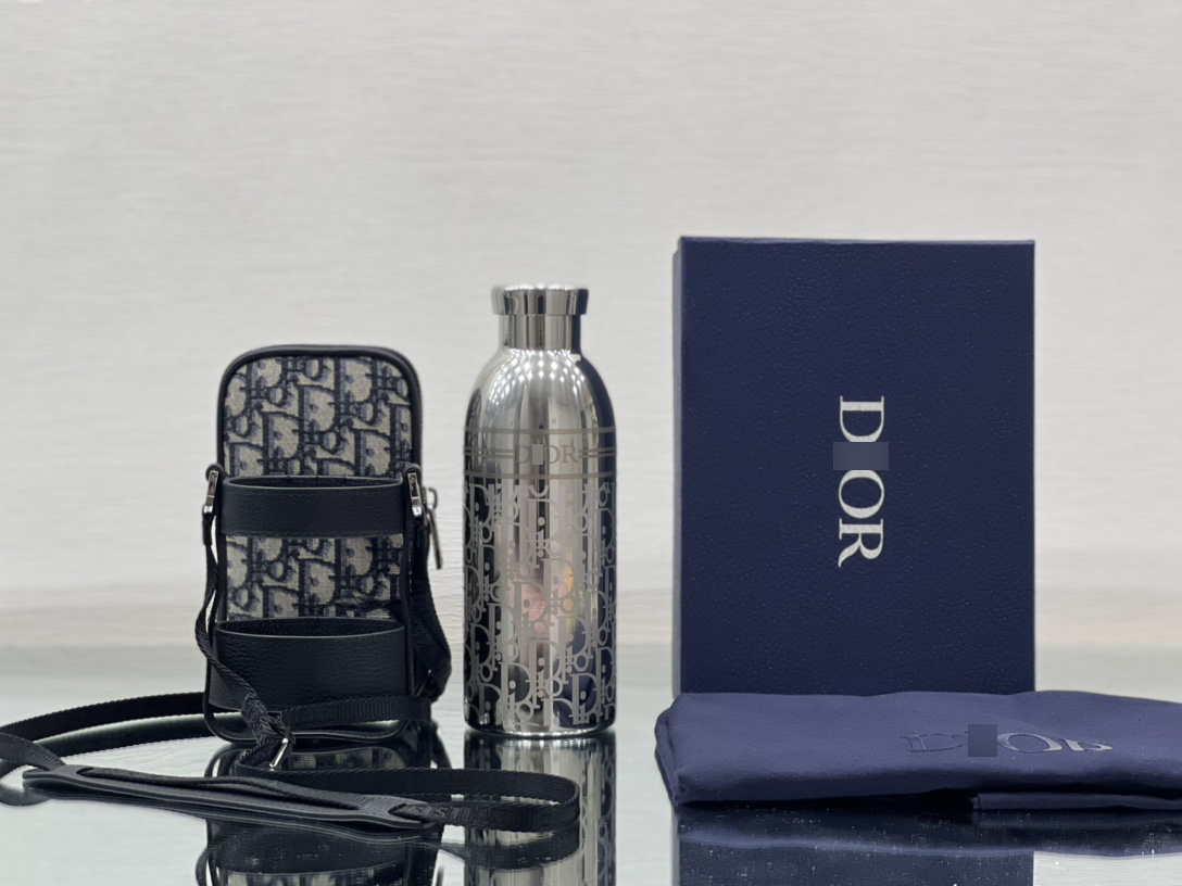 ディオールAQUAボトル&ショルダーストラップボトルホルダー&携帯電話ホルダー ベージュ&ブラックObliqueジャカード、ブラックグレインカーフレザー、ステンレススチール 2ESKH314YKY_H27E 詳細画像 1