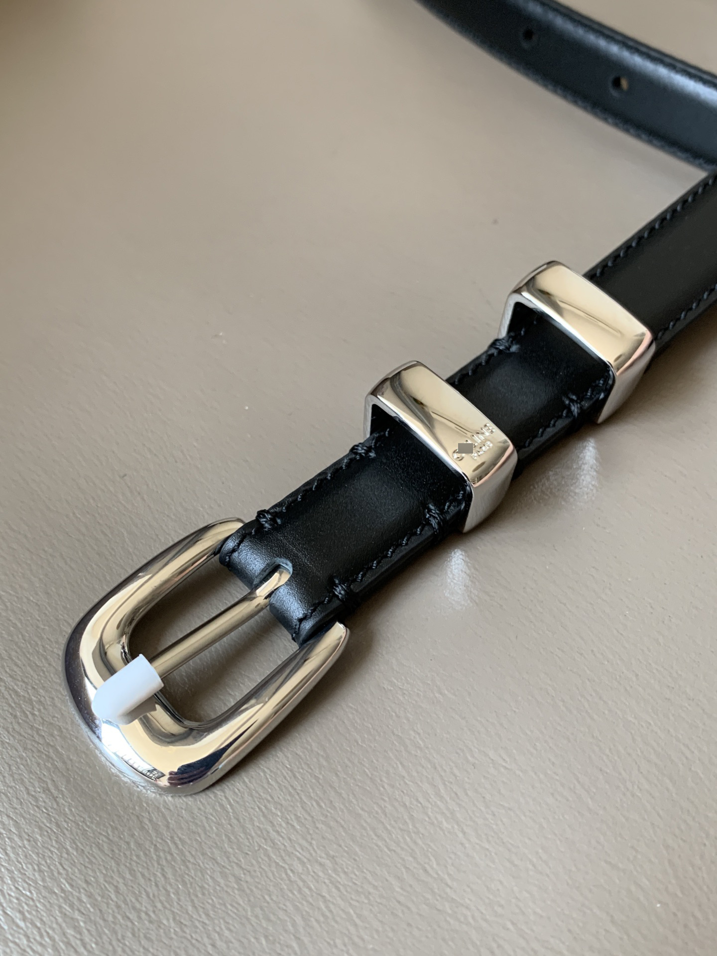 セリーヌスモールウエスタンベルトスムースカルフスキンブラックシルバー(1.8CM)45B273A01.38SI 詳細画像 2