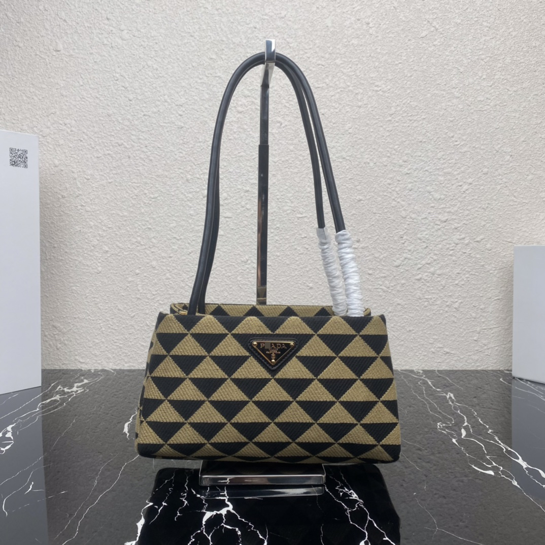 プラダスモールプラダシンボル刺繍生地バッグ カラー:ブラック/ベージュ 1BA368_2FKL_F0Y30_V_OOO 詳細画像 1