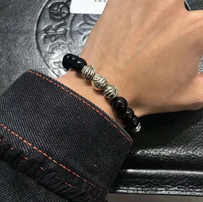 クロムハーツ925シルバービーズオブシディアンブレスレット 詳細画像 2