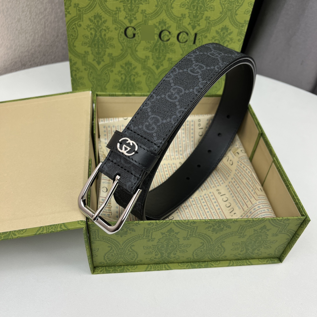 グッチインターロックG ディテールベルト ブラックシルバー (3.5CM)673921 92tin 1000 詳細画像 1