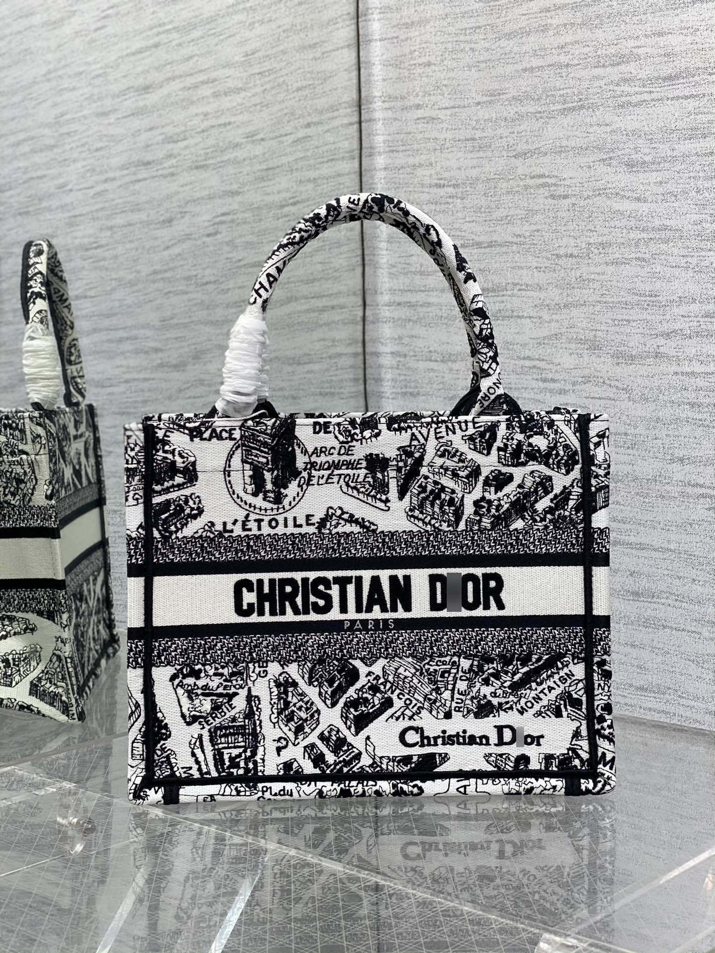 ディオールBOOK TOTE スモールバッグ ホワイト&ブラック Plan de Paris 刺繍 M1265ZOMP_M041 詳細画像 1