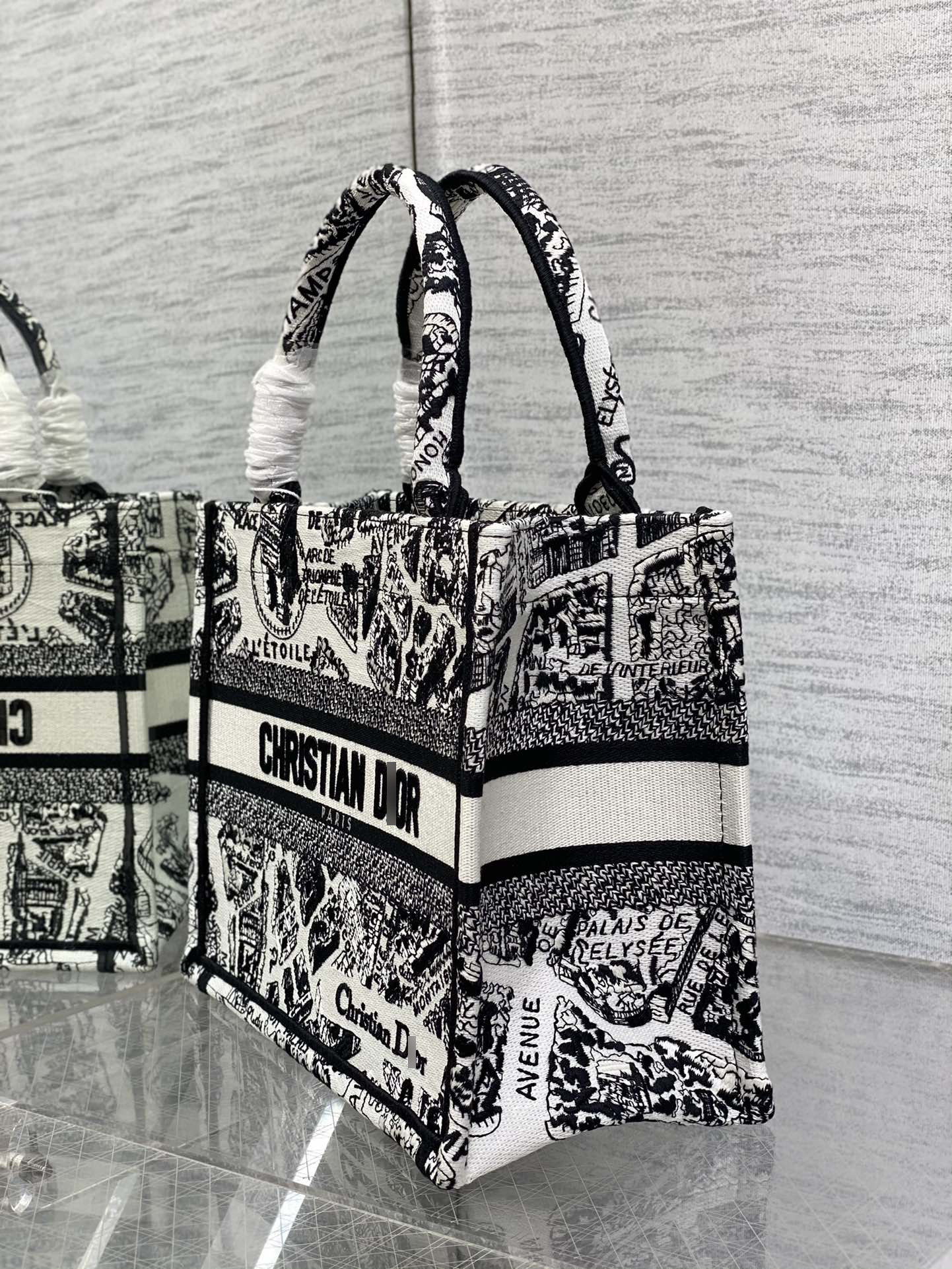 ディオールBOOK TOTE スモールバッグ ホワイト&ブラック Plan de Paris 刺繍 M1265ZOMP_M041 詳細画像 2