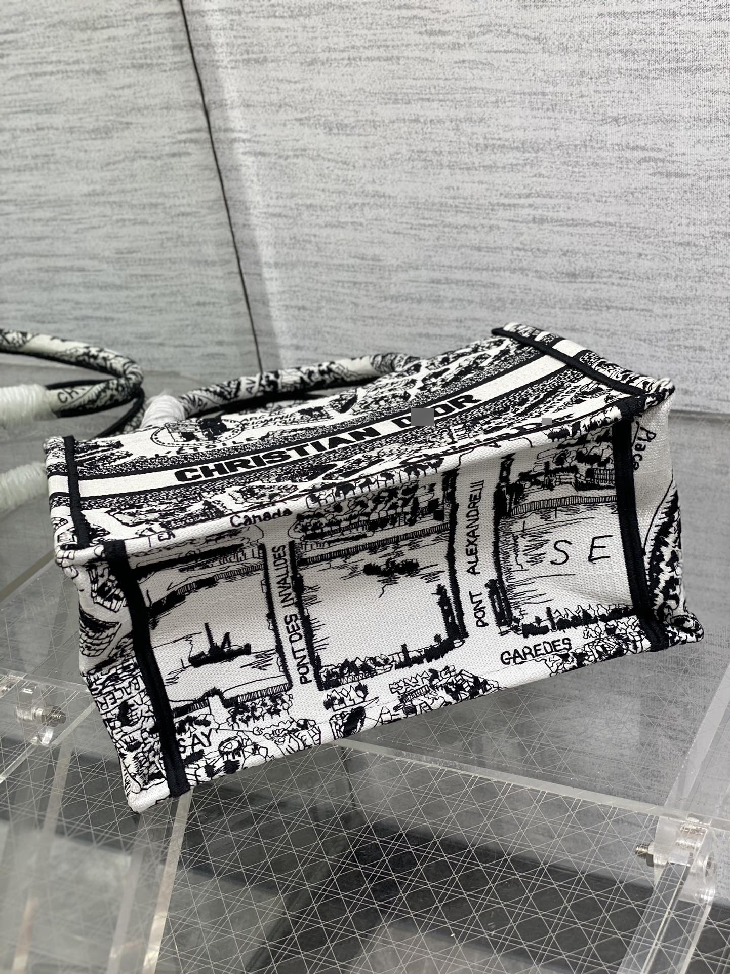 ディオールBOOK TOTE スモールバッグ ホワイト&ブラック Plan de Paris 刺繍 M1265ZOMP_M041 詳細画像 3