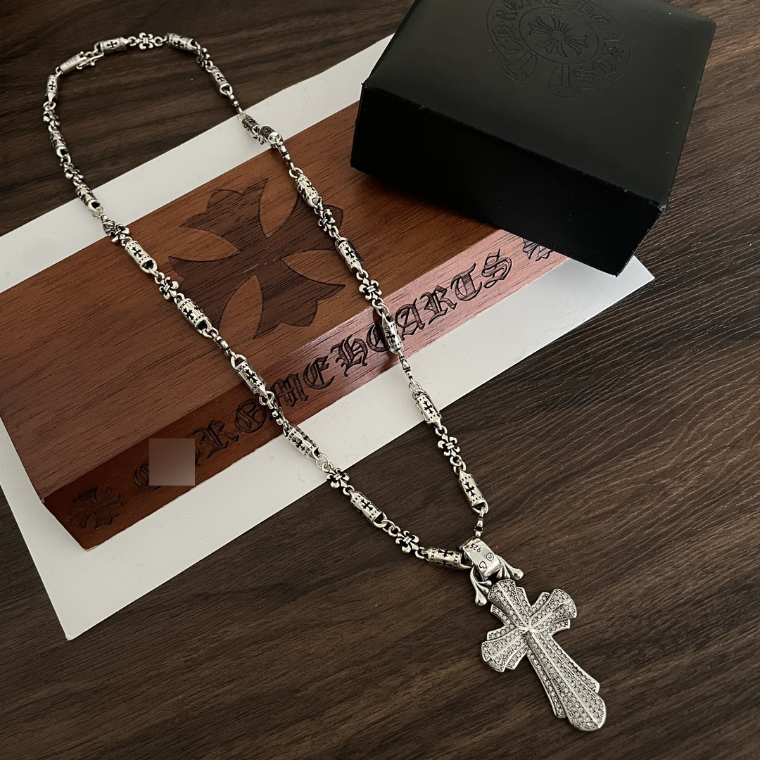クラシック ビンテージ クロス フル ダイヤモンド ペンダント シルバー 詳細画像 2
