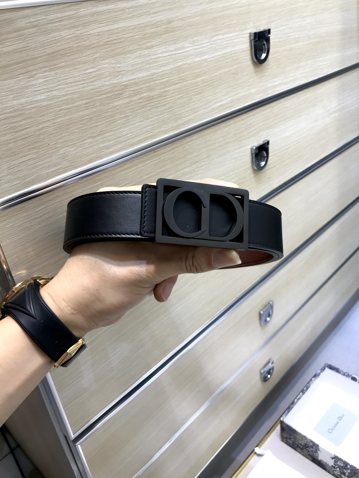 ディオールCDアイコンベルトバックルブラックマットラッカー仕上げ黄銅(3.5CM) 4948RBVAR_H00N 詳細画像 1