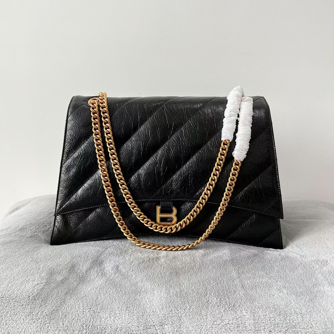 バレンシアガ レディース クラッシュ ミディアム チェーン バッグ キルティング ブラック 716393210J11000 詳細画像 2