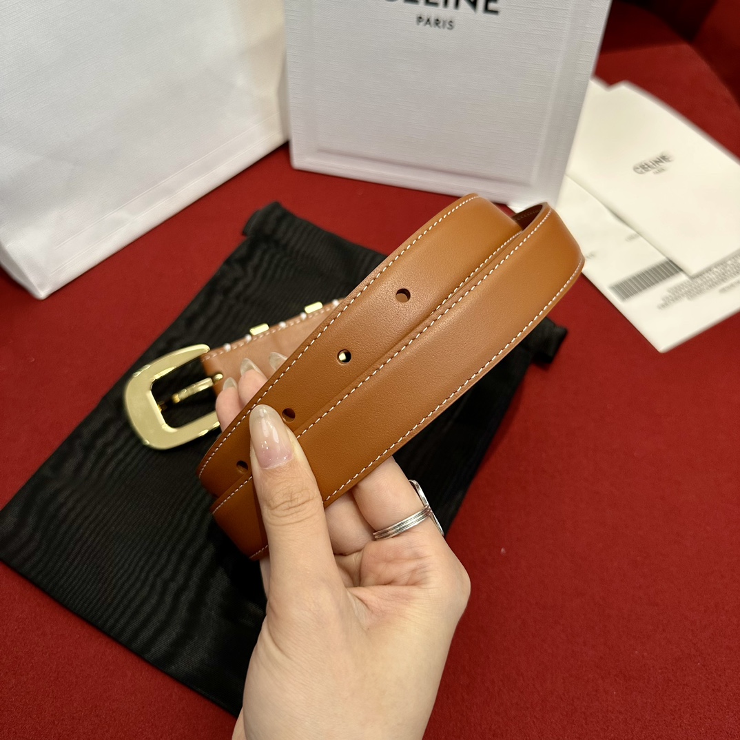 セリーヌ スモール ウエスタン ベルト ナチュラル カーフスキン タン 45BAE3A78.04LU (1.8CM) 詳細画像 1