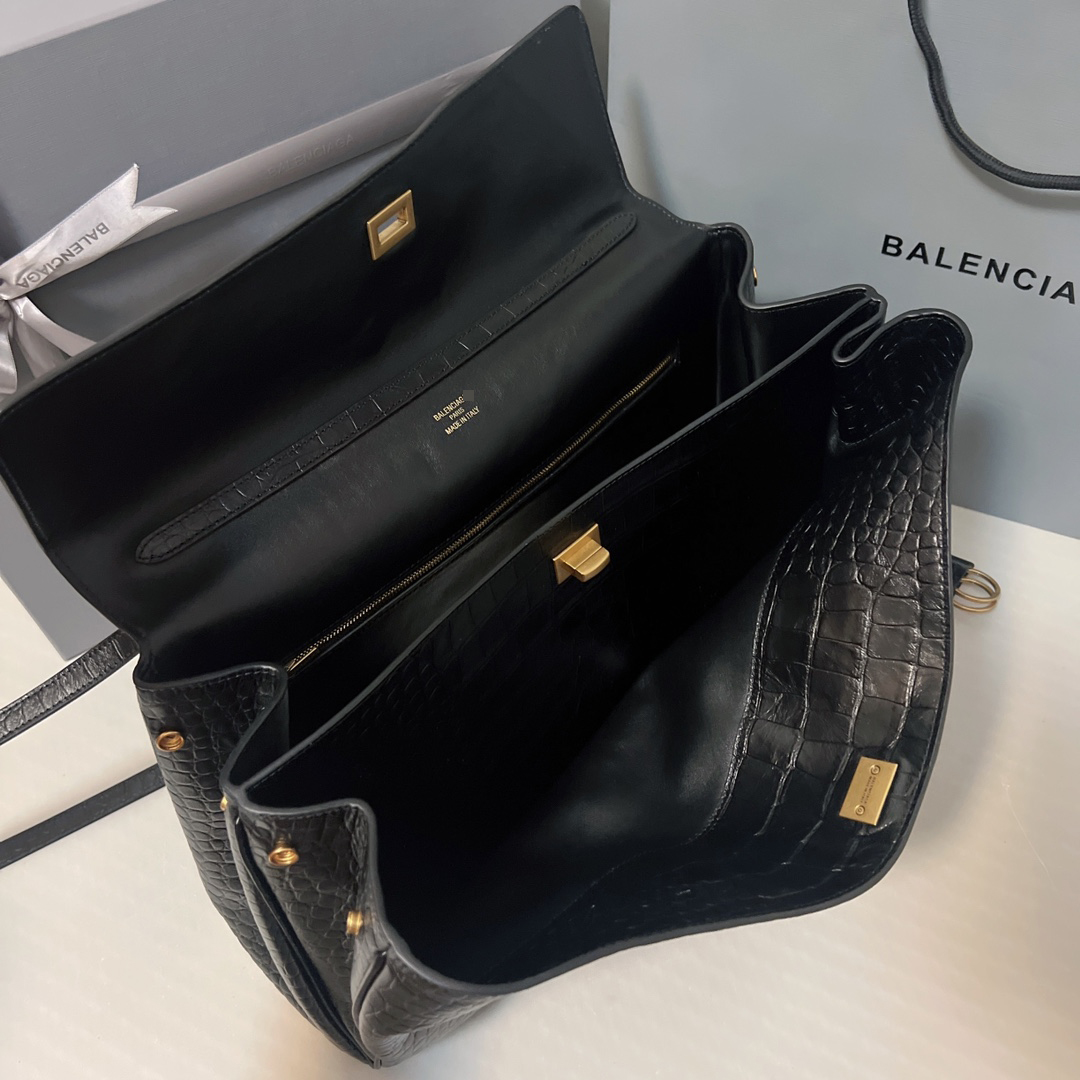 バレンシアガ ロデオ ラージ ハンドバッグ クロコダイル型押し ブラック 7897442AA5L1000 詳細画像 2