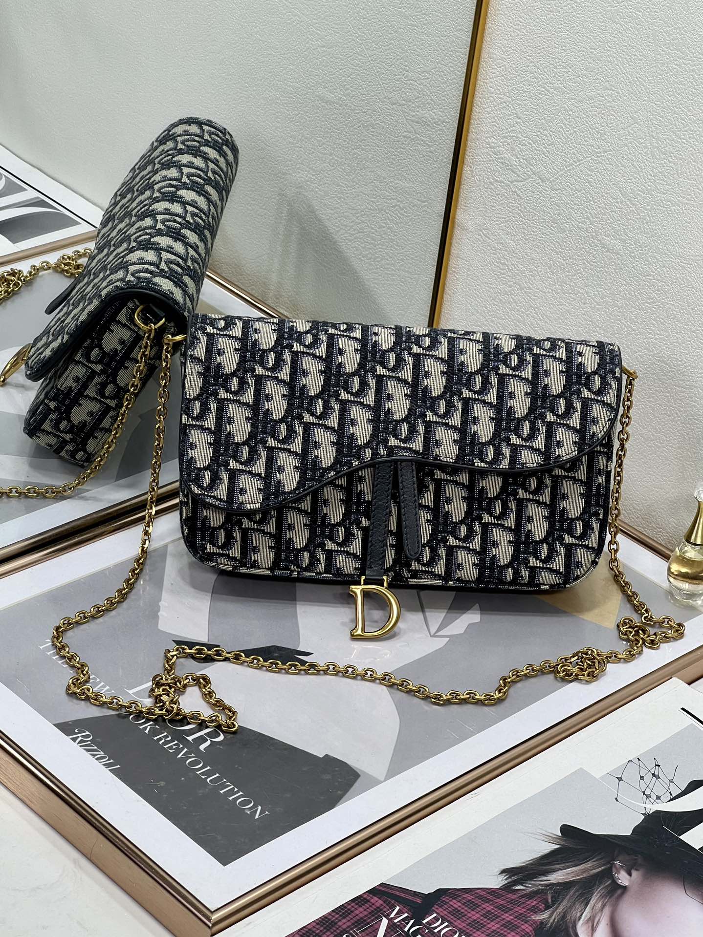 Dior サドル チェーン クラッチ (オブリーク プリント ファブリック) 詳細画像 2