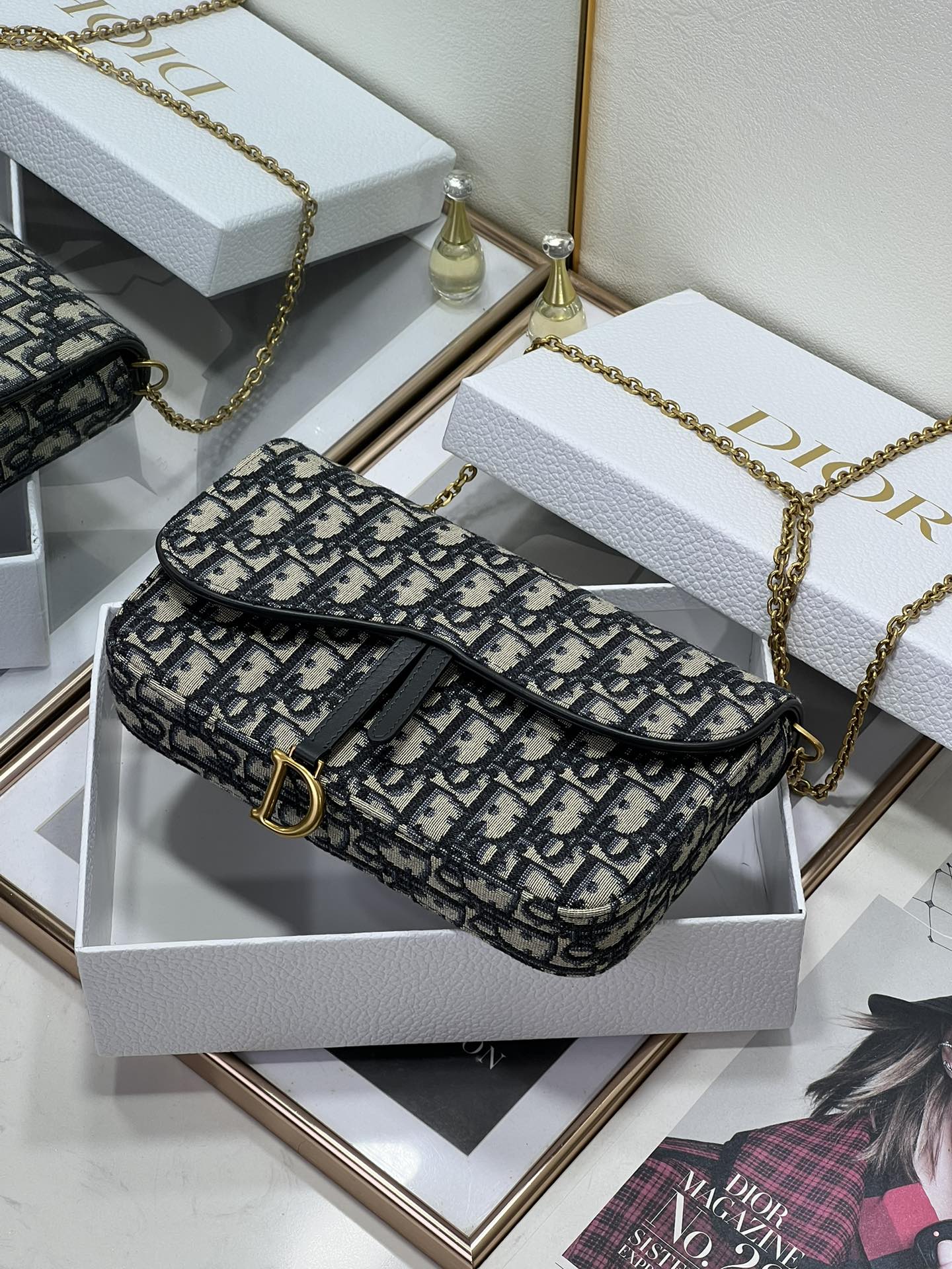 Dior サドル チェーン クラッチ (オブリーク プリント ファブリック) 詳細画像 3