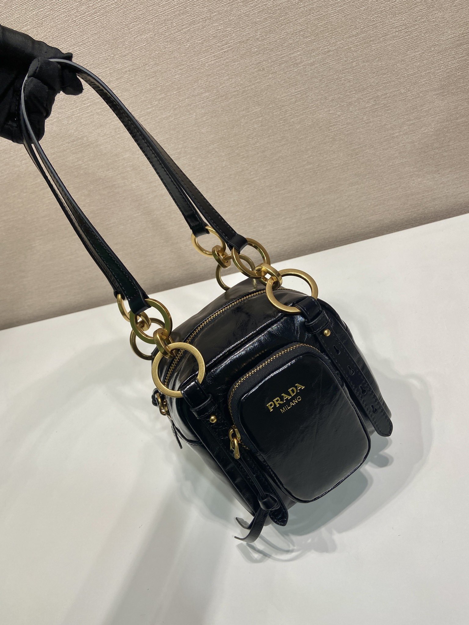 プラダ ブラック レザー トップハンドル ミニバッグ 1BB137_2CYR_F0002_V_OOO 詳細画像 2