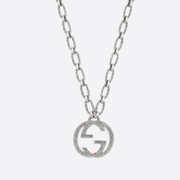 グッチインターロッキングG3cmペンダントシルバーアンティークチェーンビッグネックレス524890J8400 0811 画像 1