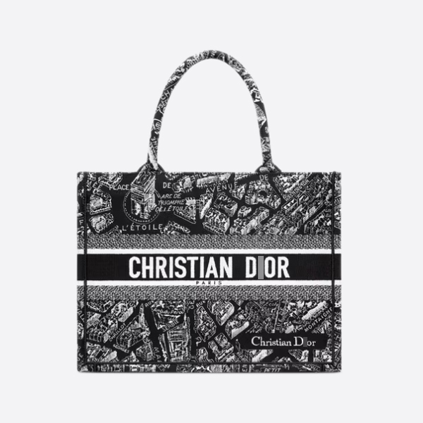 ディオールBOOK TOTE ミディアムバッグ ブラック&ホワイト Plan de Paris 刺繍 M1296ZOMP_M993 画像 1