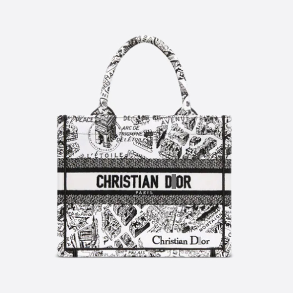 ディオールBOOK TOTE スモールバッグ ホワイト&ブラック Plan de Paris 刺繍 M1265ZOMP_M041 画像 1