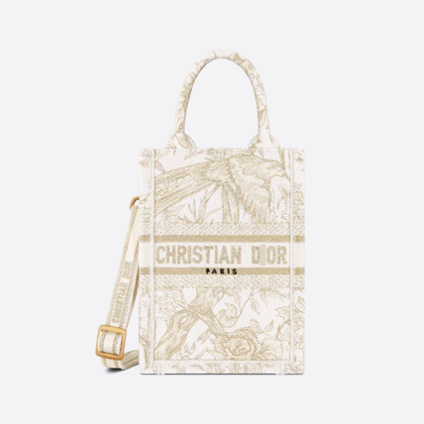 ディオールBOOK TOTE ミニ携帯電話バッグ ゴールドトーンメタリックスレッド Jardin d'Hiver 刺繍 S5555CRZF_M981 画像 1