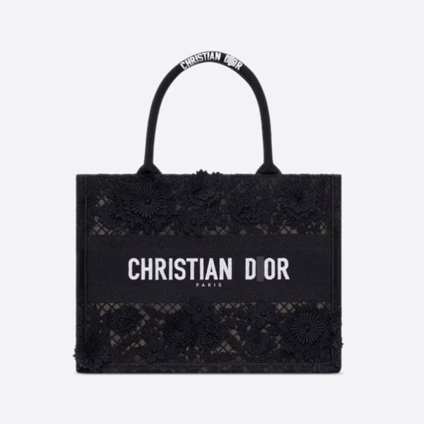 ディオールBOOK TOTE ミディアムバッグ ブラックマルチカラーD-Lace 3Dマクラメ - エフェクト刺繍 M1296ZEAX_M911 画像 1