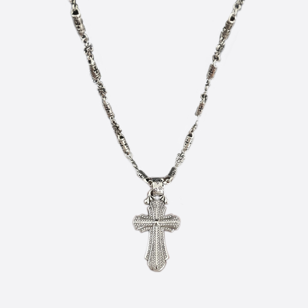 クラシック ビンテージ クロス フル ダイヤモンド ペンダント シルバー 画像 1