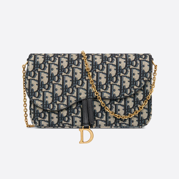 Dior サドル チェーン クラッチ (オブリーク プリント ファブリック) 画像 1