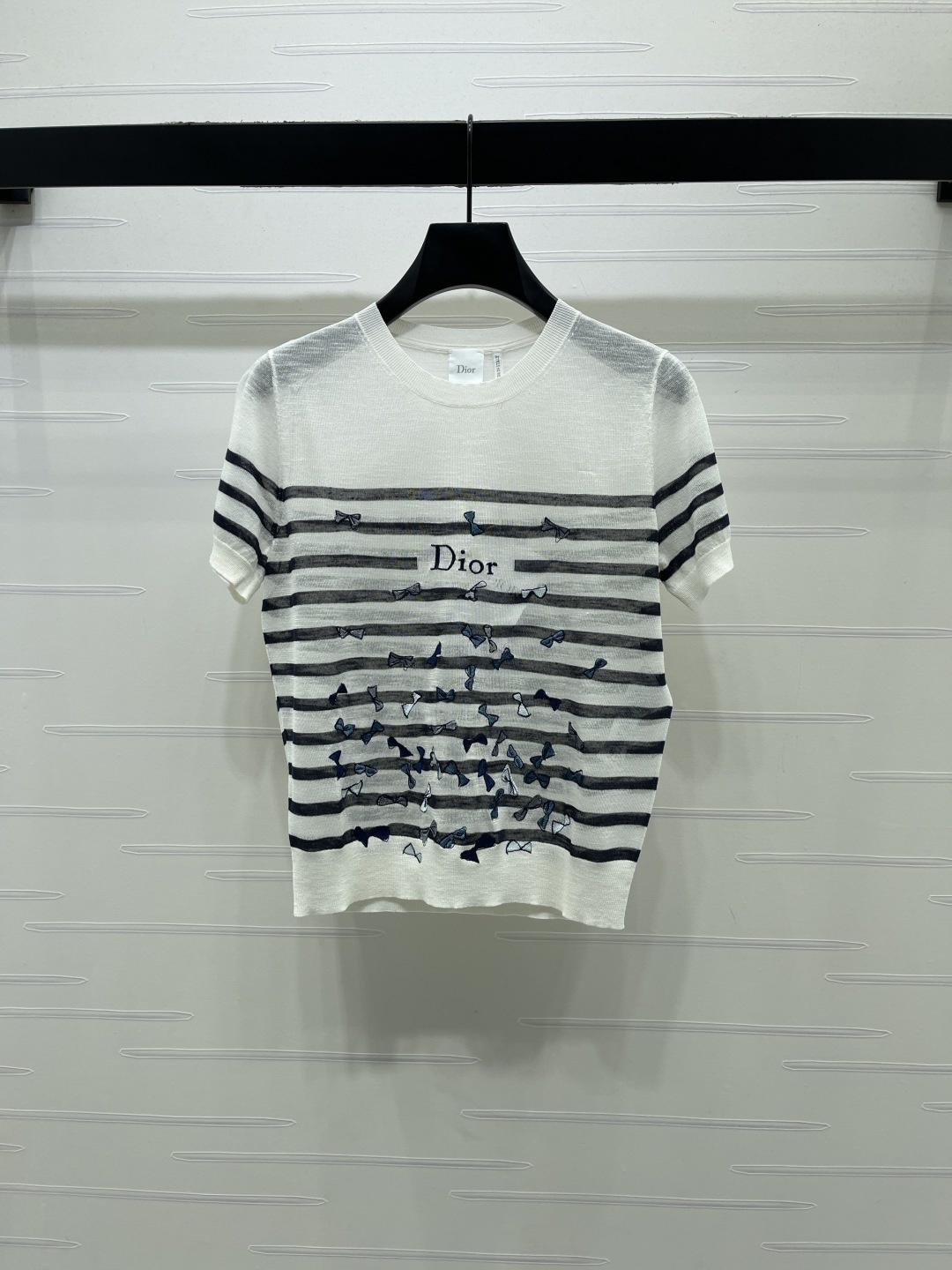 ディオール グラフィックプリント ロゴ刺繍 ボーダー バタフライ ニットTシャツ 詳細画像 2