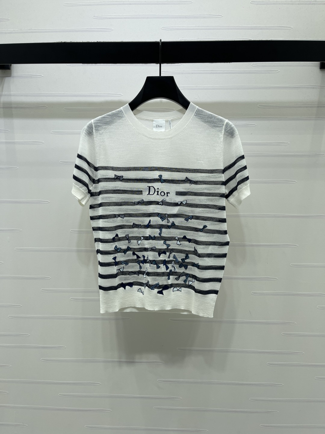 ディオール グラフィックプリント ロゴ刺繍 ボーダー バタフライ ニットTシャツ 詳細画像 3