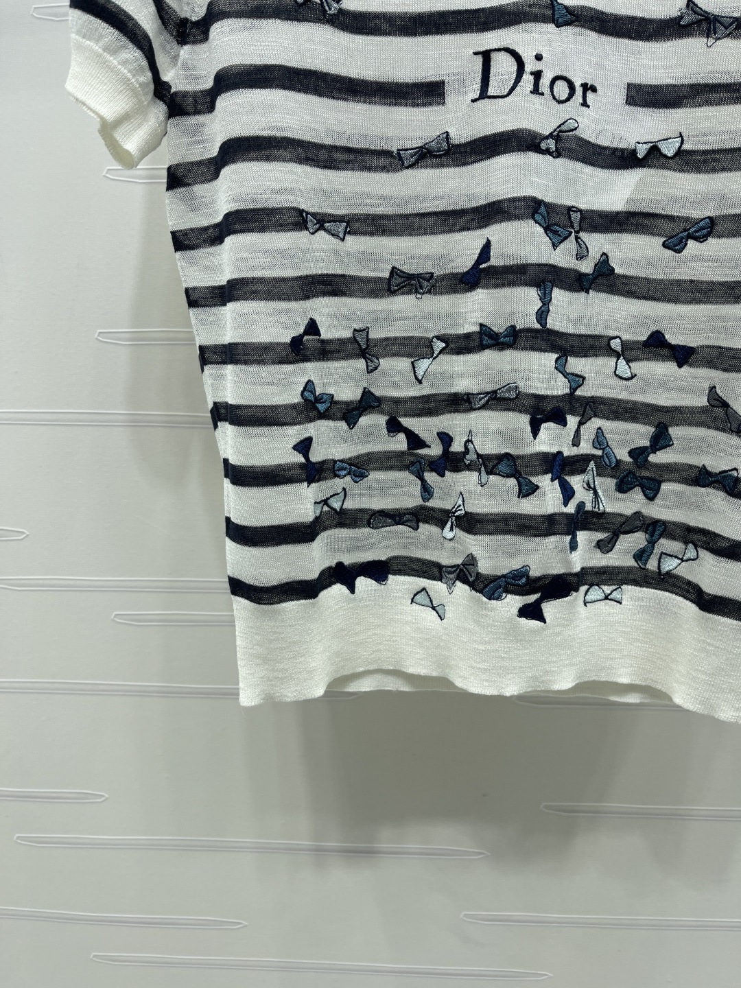 ディオール グラフィックプリント ロゴ刺繍 ボーダー バタフライ ニットTシャツ 画像 7