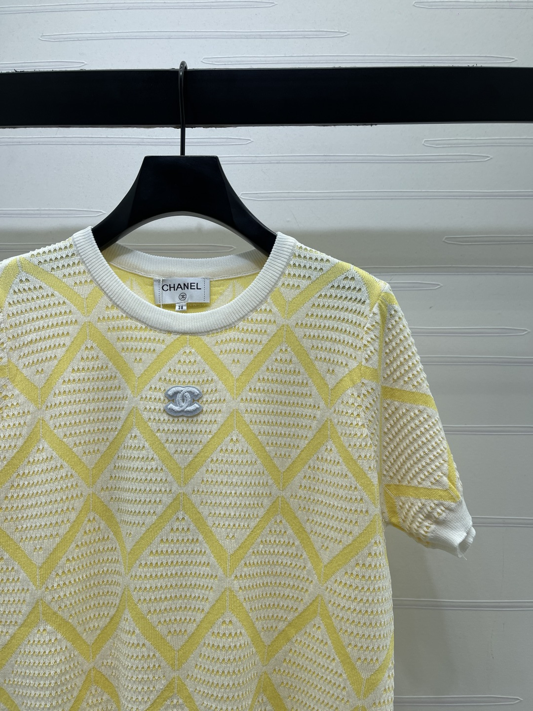 シャネル ロゴ刺繍 透かし編み ニットTシャツ 画像 4