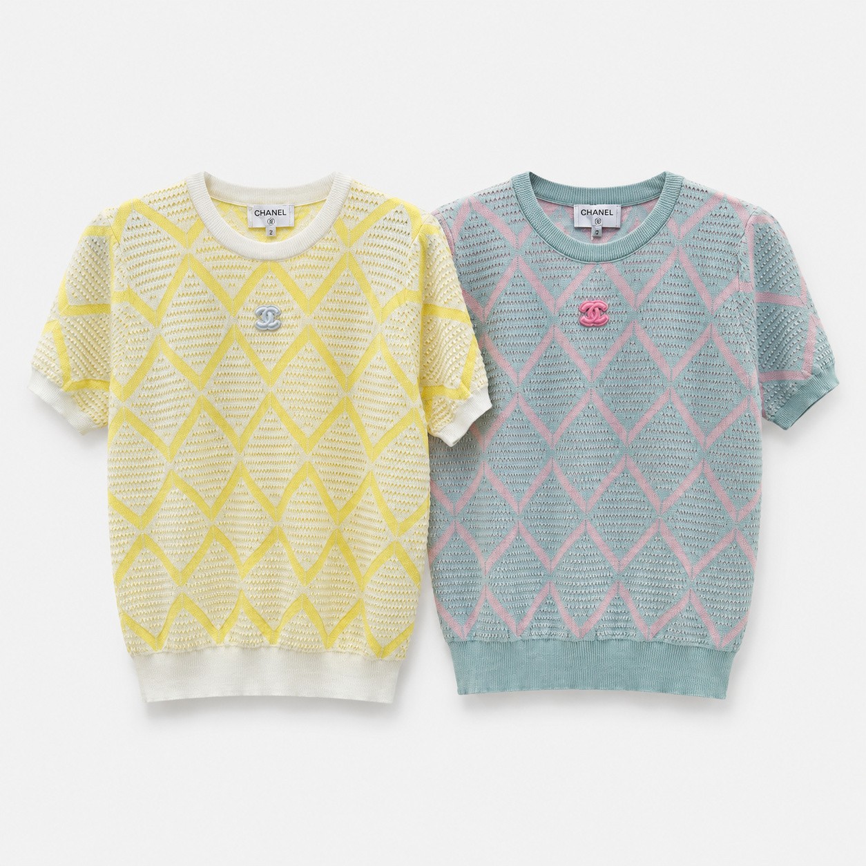 シャネル ロゴ刺繍 透かし編み ニットTシャツ