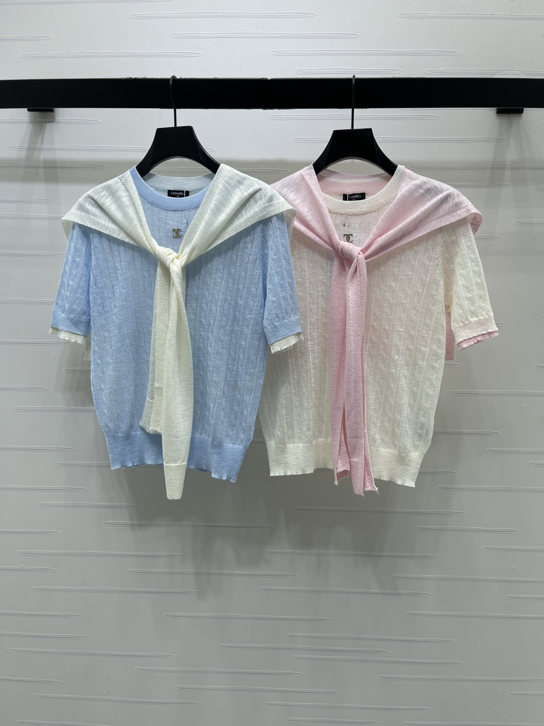 シャネル ロゴ刺繍 ボーダー ニットTシャツ 詳細画像 2