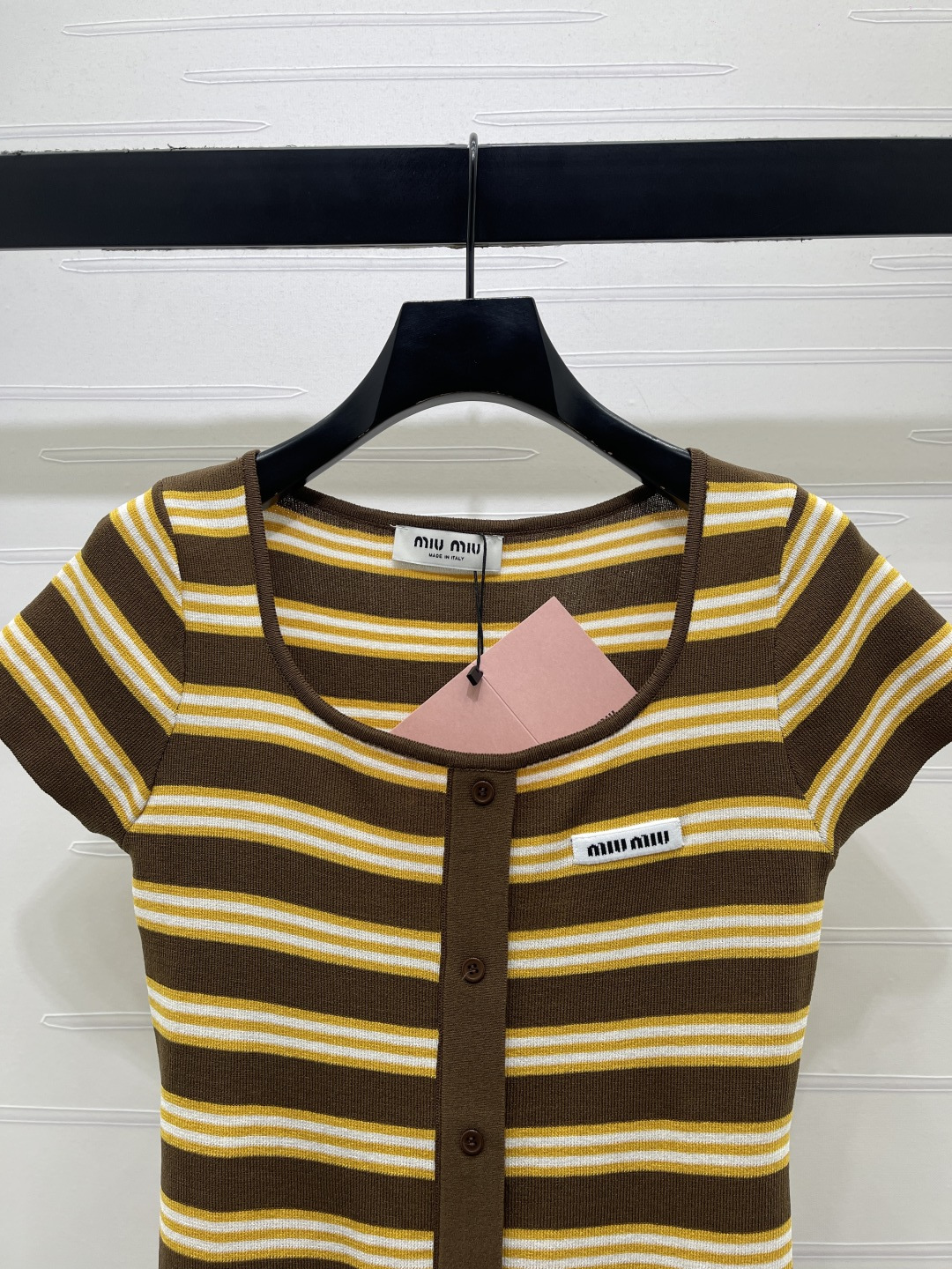 ミュウミュウ 白 ロゴ刺繍 ボーダー ニットTシャツ 画像 5