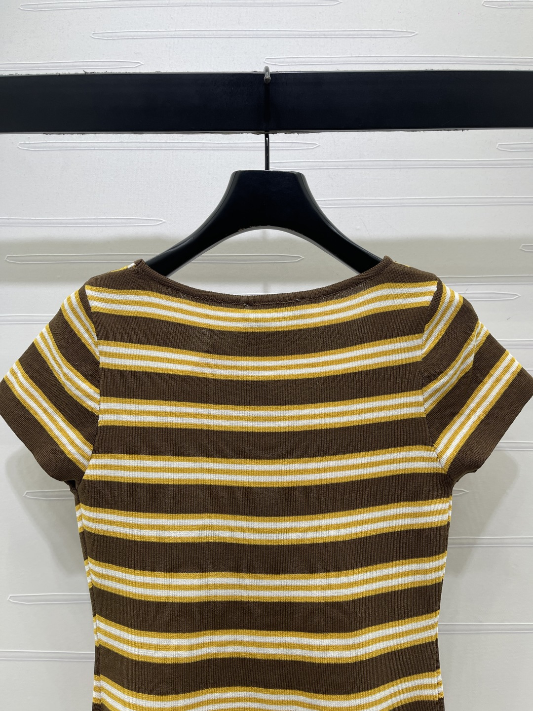 ミュウミュウ 白 ロゴ刺繍 ボーダー ニットTシャツ 画像 8