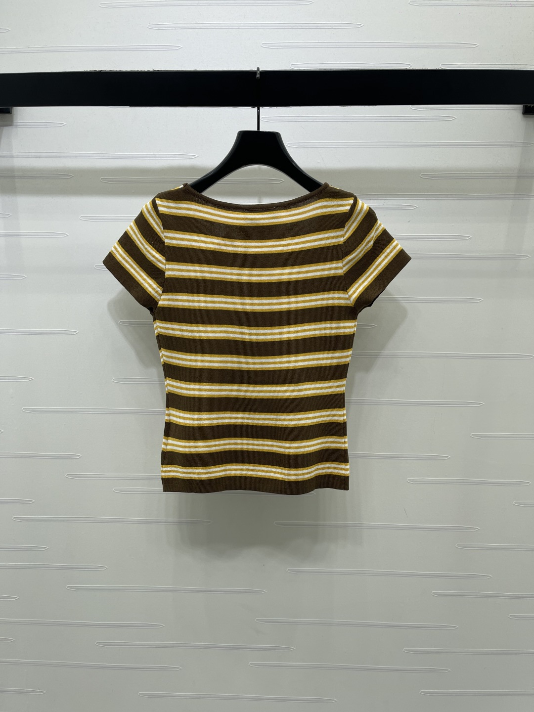 ミュウミュウ 白 ロゴ刺繍 ボーダー ニットTシャツ 画像 9