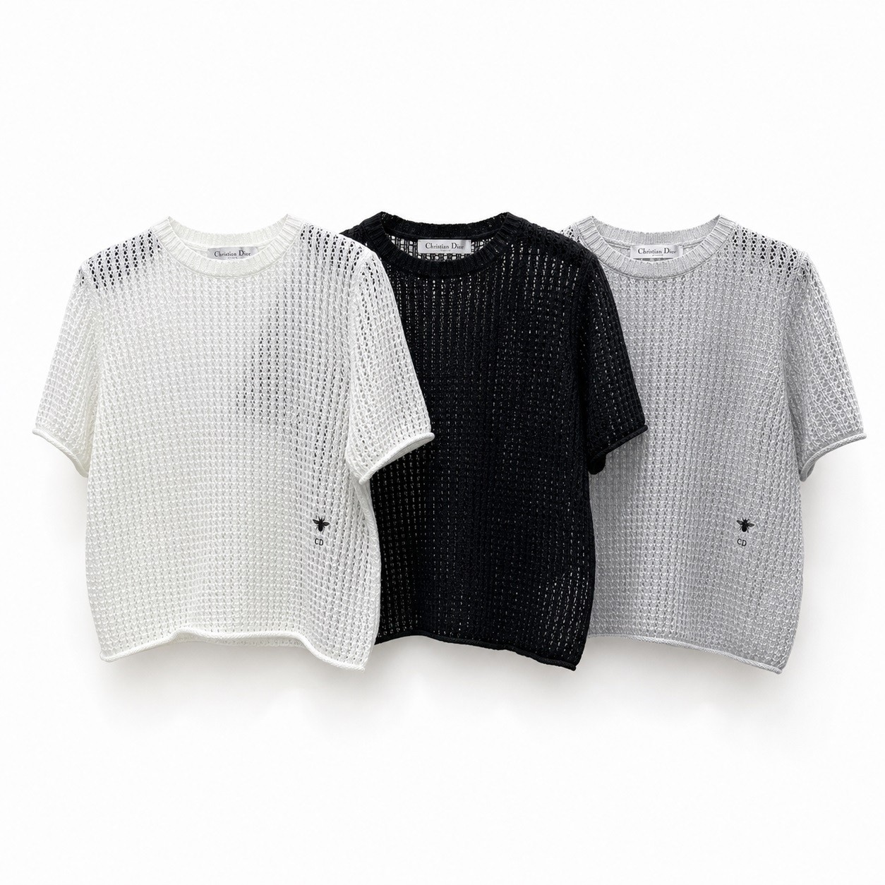 シャネル ロゴ刺繍 透かし編み ニットTシャツ