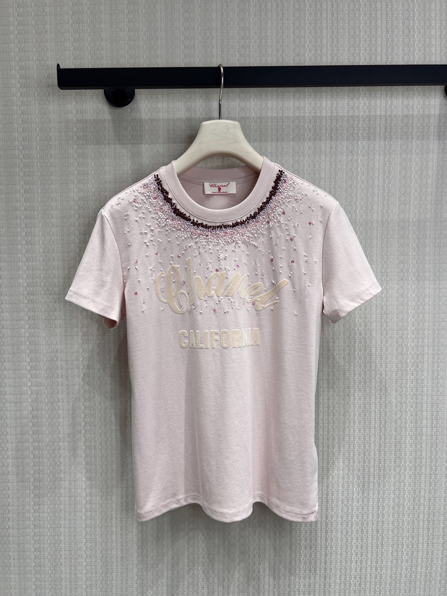 ピンク ロゴ刺繍 クリスタル装飾 ロゴグラフィック Tシャツ 詳細画像 2