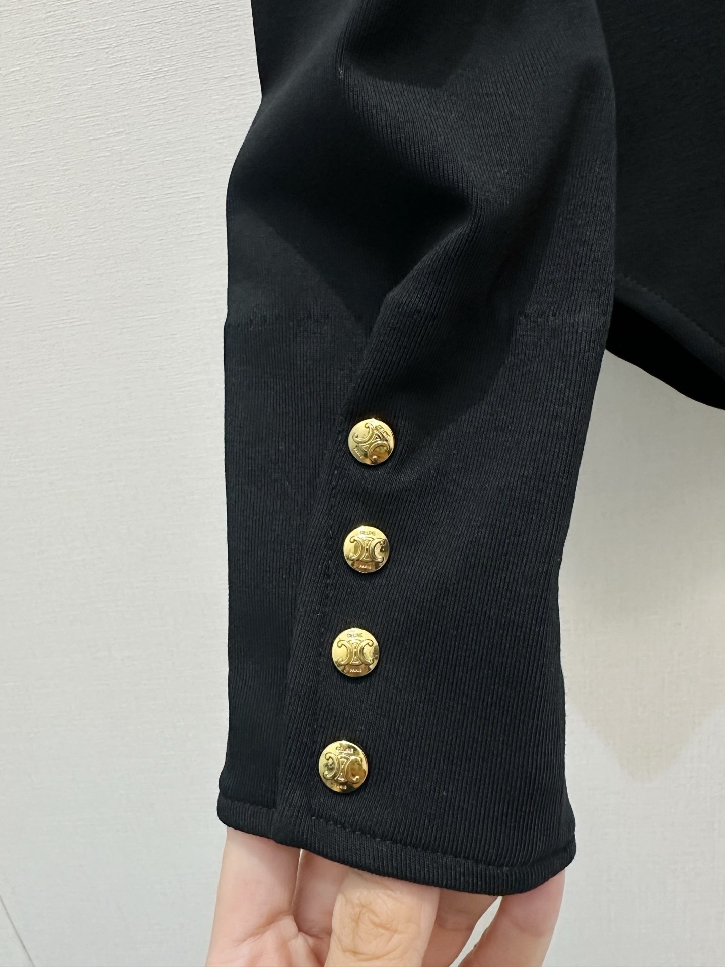 セリーヌ 黒 ロゴ刺繍 襟付き ワイドパンツ 画像 7