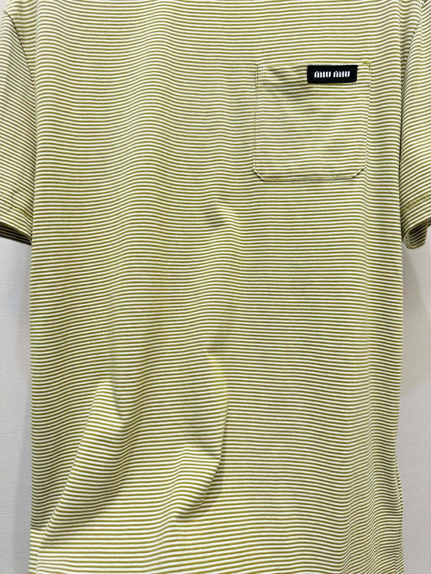 ミュウミュウ ロゴ刺繍 ボーダー デニム ニットTシャツ 画像 7