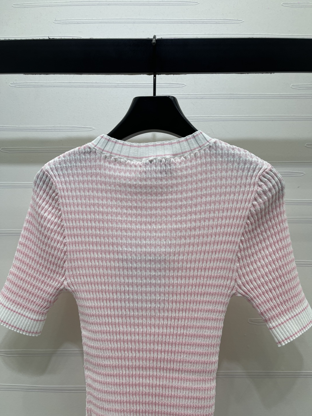 シャネル グラフィックプリント ロゴ刺繍 ボーダー 透かし編み ニットTシャツ 画像 8