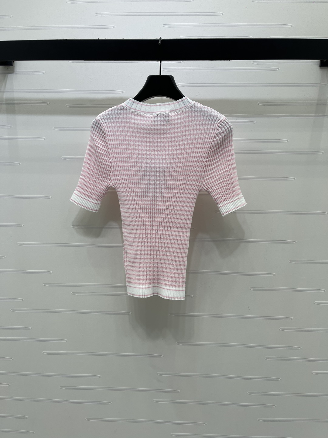 シャネル グラフィックプリント ロゴ刺繍 ボーダー 透かし編み ニットTシャツ 画像 9