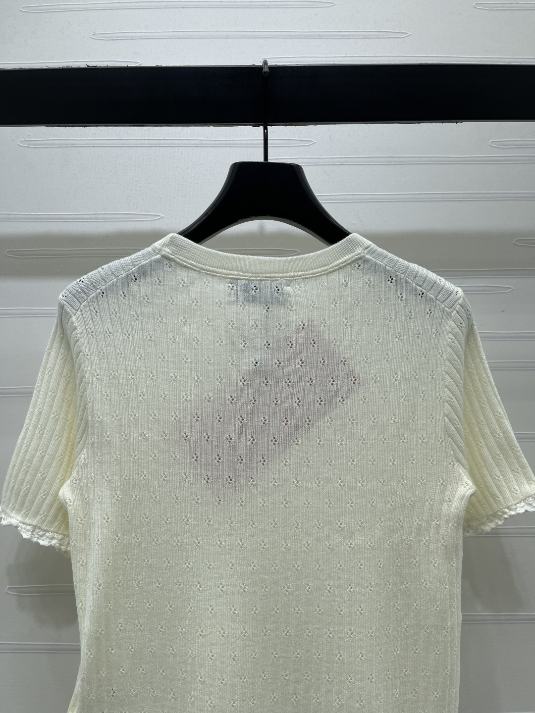 ミュウミュウ フローラル ロゴ刺繍 透かし編み レーストリム ニットTシャツ 画像 8