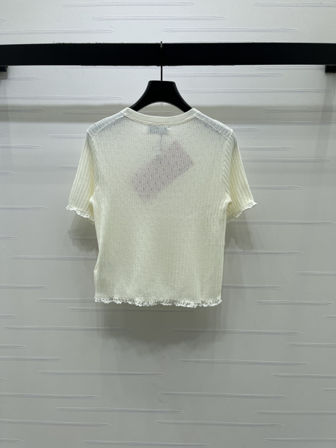 ミュウミュウ フローラル ロゴ刺繍 透かし編み レーストリム ニットTシャツ 画像 9