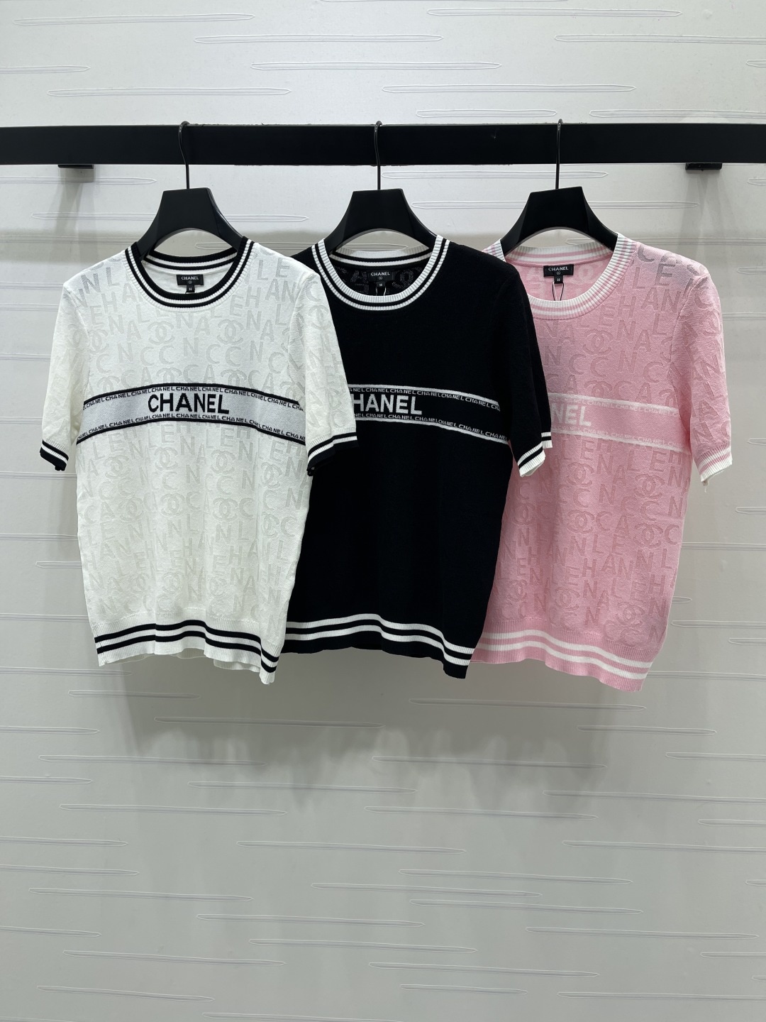 シャネル ロゴ刺繍 ジャカード ニットTシャツ 詳細画像 1